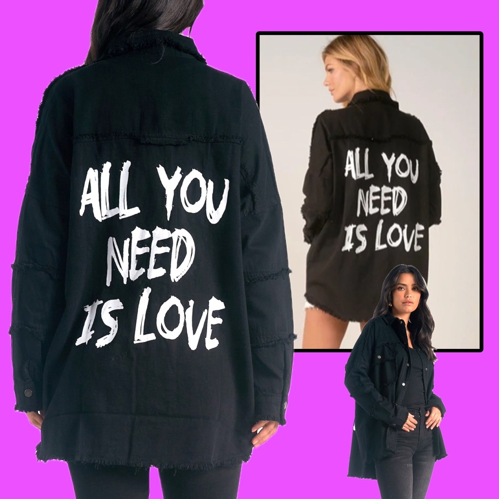 All You Need Is Love Jacket By ELAN❤️NWT -Hot Style! BLACK /WHT LETTERING